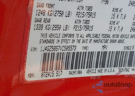 1997 Jeep Grand Cherokee Laredo/Tsi из США, поврежденный, VIN 1J4GZ58S7VC505573